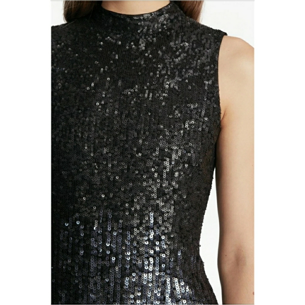French Connection Ombre Sequin Mock Neck Top Black - Picture 4 of 9